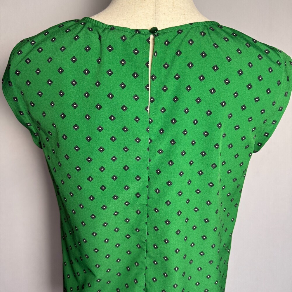 Merona Women's XL Cap Sleeve Blouse Kelly Green Blue Geometric Floral Print Top - Picture 8 of 13